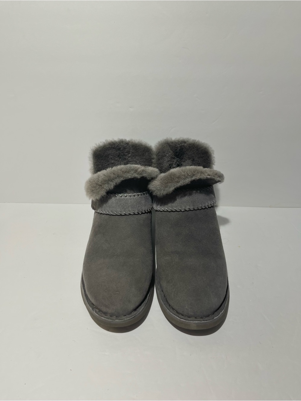 😍 UGG Women’s Gray Suede Shearling Cuff Ankle Boots size 7